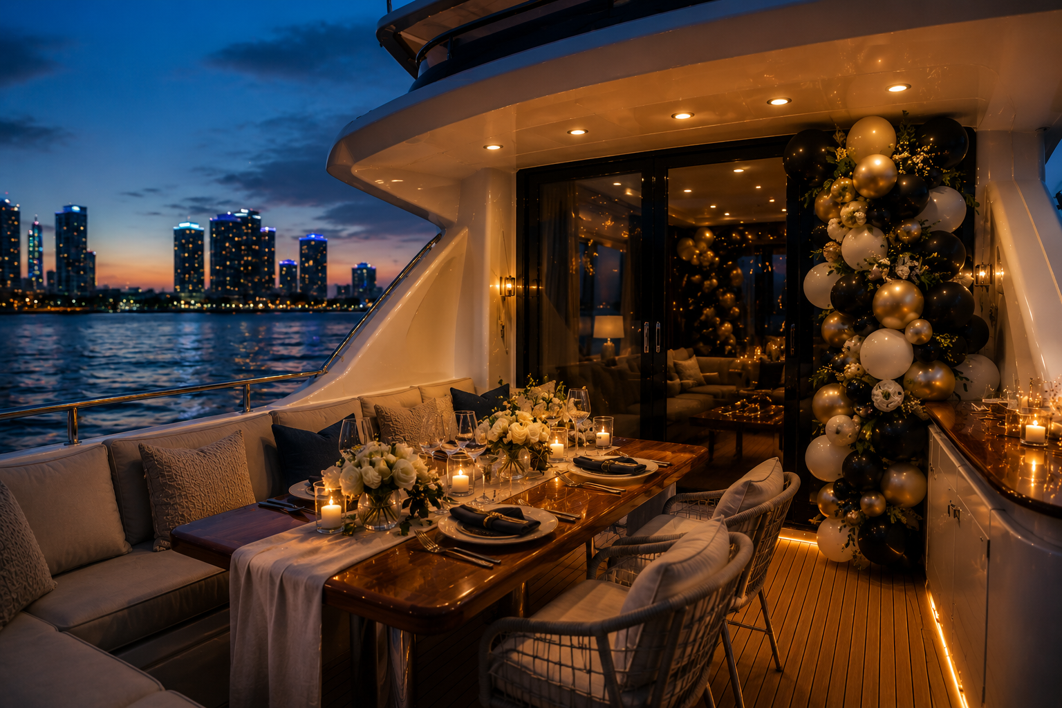 Luxury yacht birthday celebration on the water